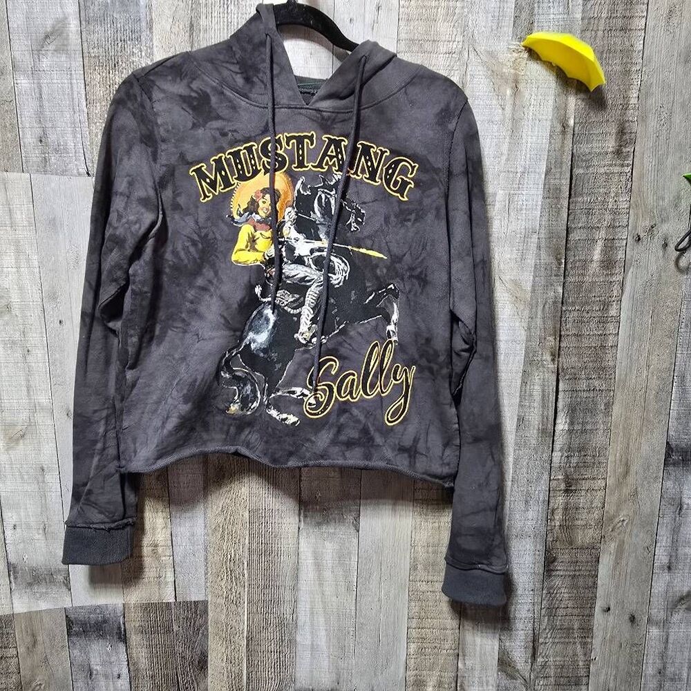 Rodeo Quincy Mustang Sally Grey Tie Dye Graphic Hoodie Medium Rockabilly Cowgirl